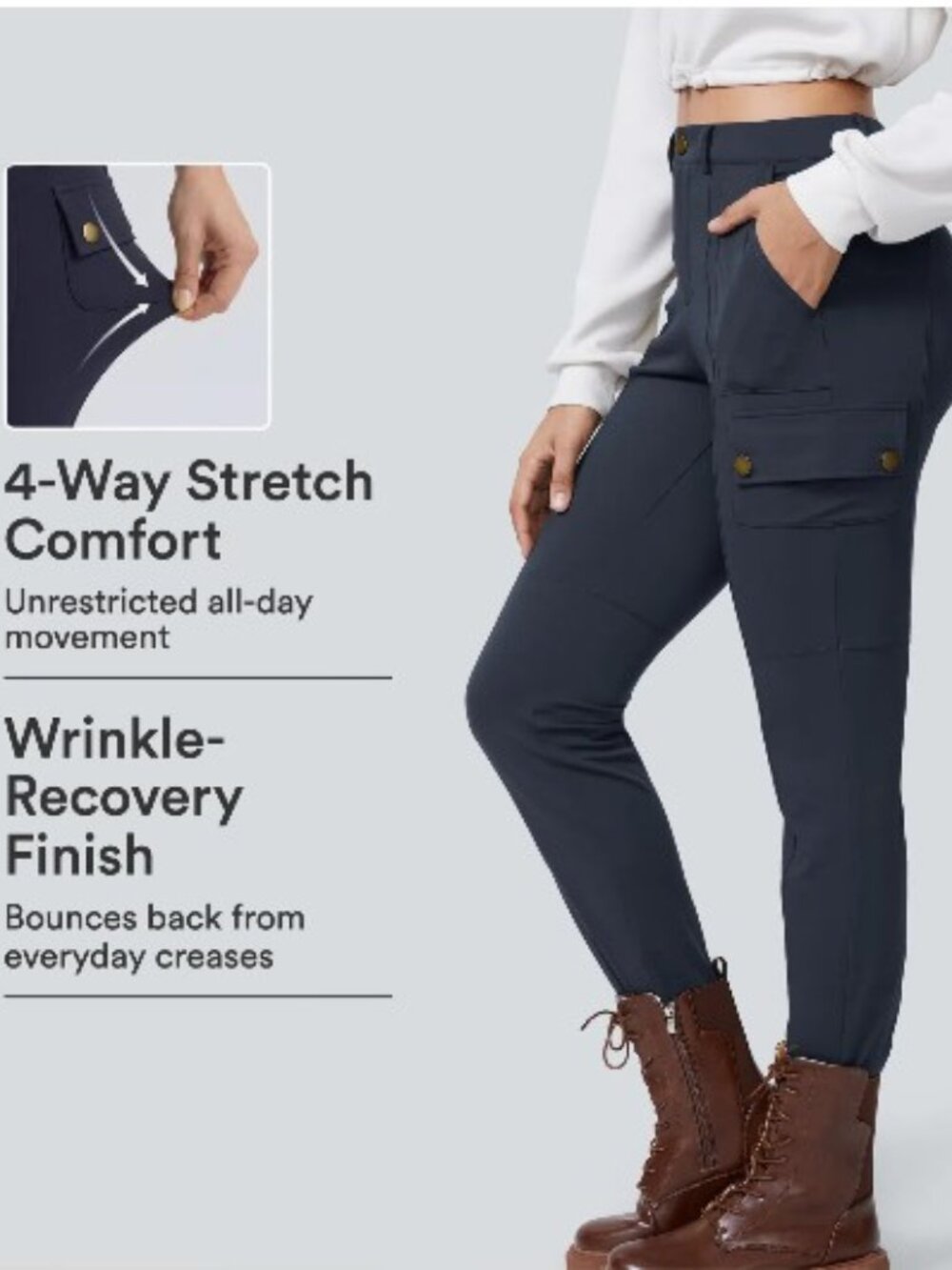 Halara DayStretch High Waisted Zipper Pockets Solid Skinny Cargo Pants Navy Blue